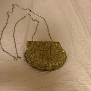 Gold Beaded Clutch with Chain Strap
